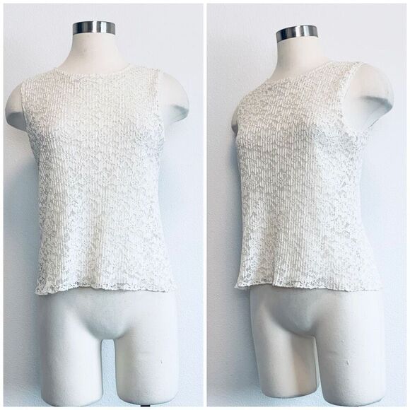 Vintage Liz Claiborne Lace White Ivory Sleeveless Blouse Top M - Picture 1 of 7